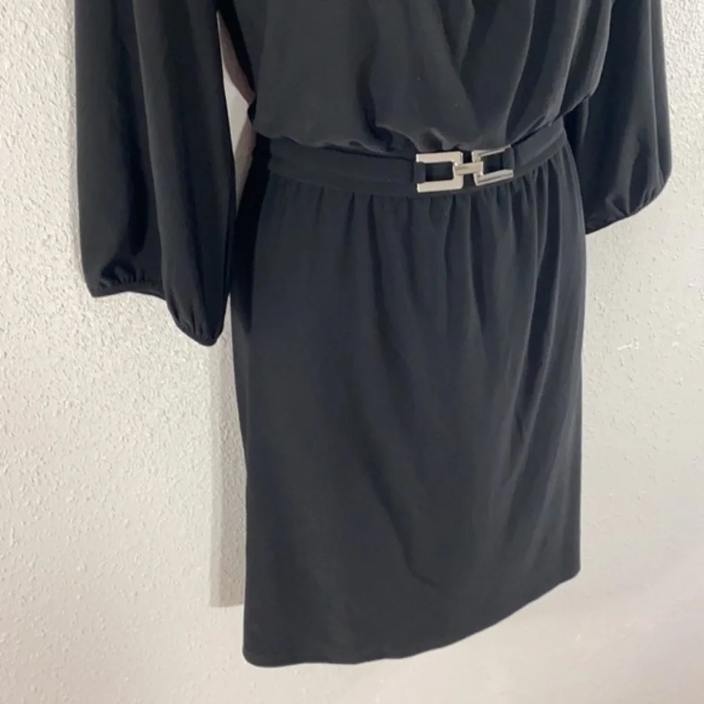 WHBM black blouson attached belt dress